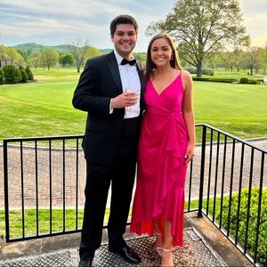 BCBGMAXAZRIA Faux Wrap Ruffle Dress